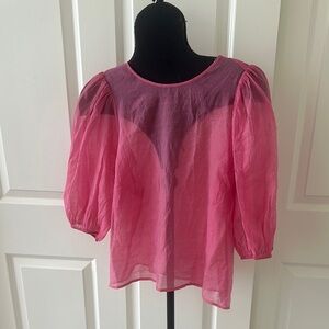 H&M Pink Sheer Blouse with Puffed Sleeves